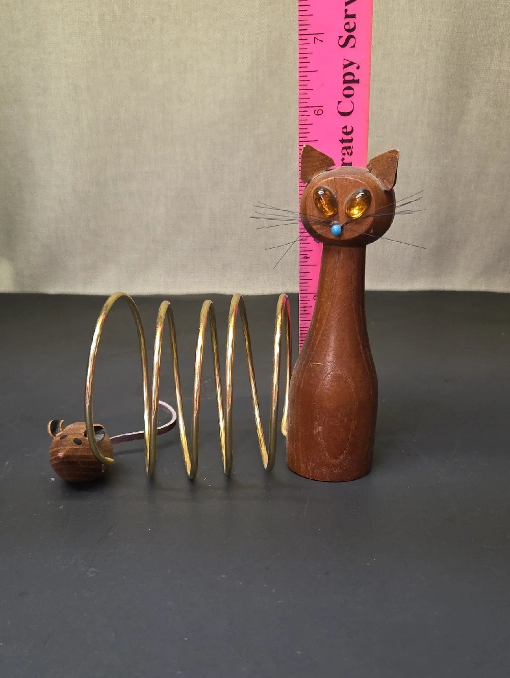 Vintage MCM Mid‎ Century Modern Wood Cat & Mouse Spiral Letter Rack Holder Japan